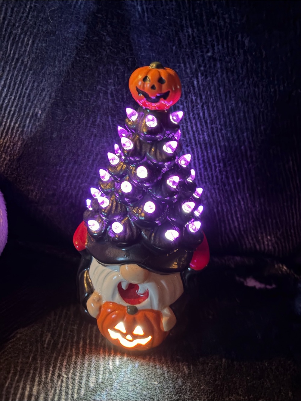 Halloween Gnome LED Pumpkin Tree Decoration - Orange & Black